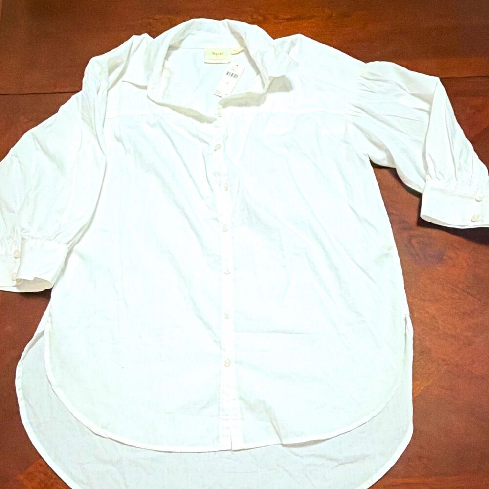 NWT Maeve by Anthropologie Women’s White Cotton Woven Collared Button-Up 3/4 M